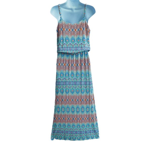 Cabi Maxi Dress Sun Aztec Drape Neckline Adj Straps Side Slit Stretch Knit M - Picture 2 of 9